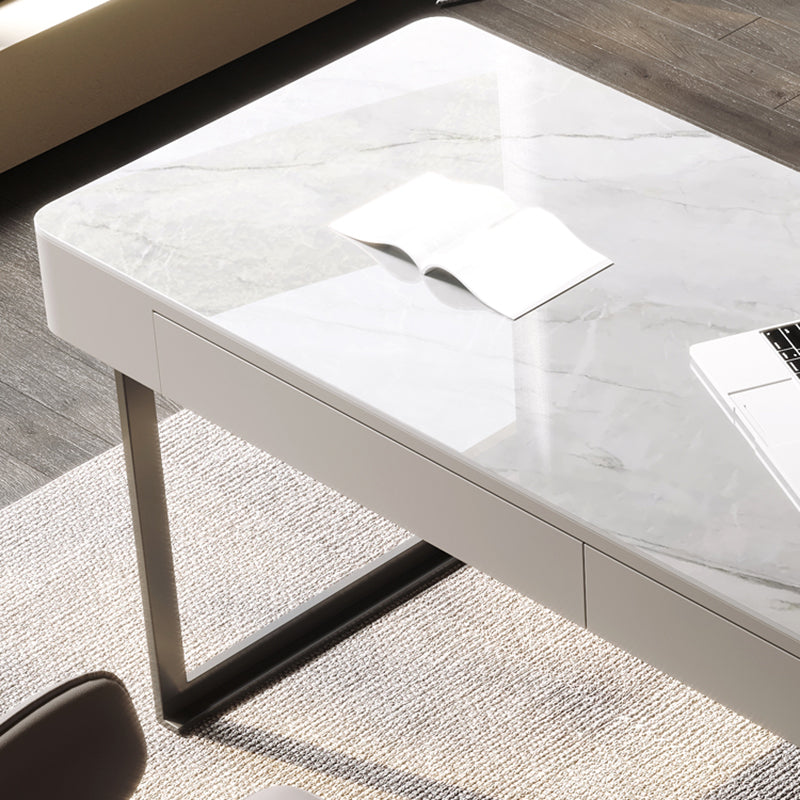 Bureau de bureau d'écriture en étain en métal et bureau en pierre avec 2 tiroirs de rangement