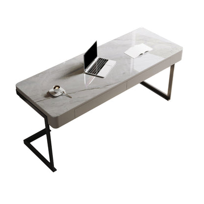 Bureau de bureau d'écriture en étain en métal et bureau en pierre avec 2 tiroirs de rangement