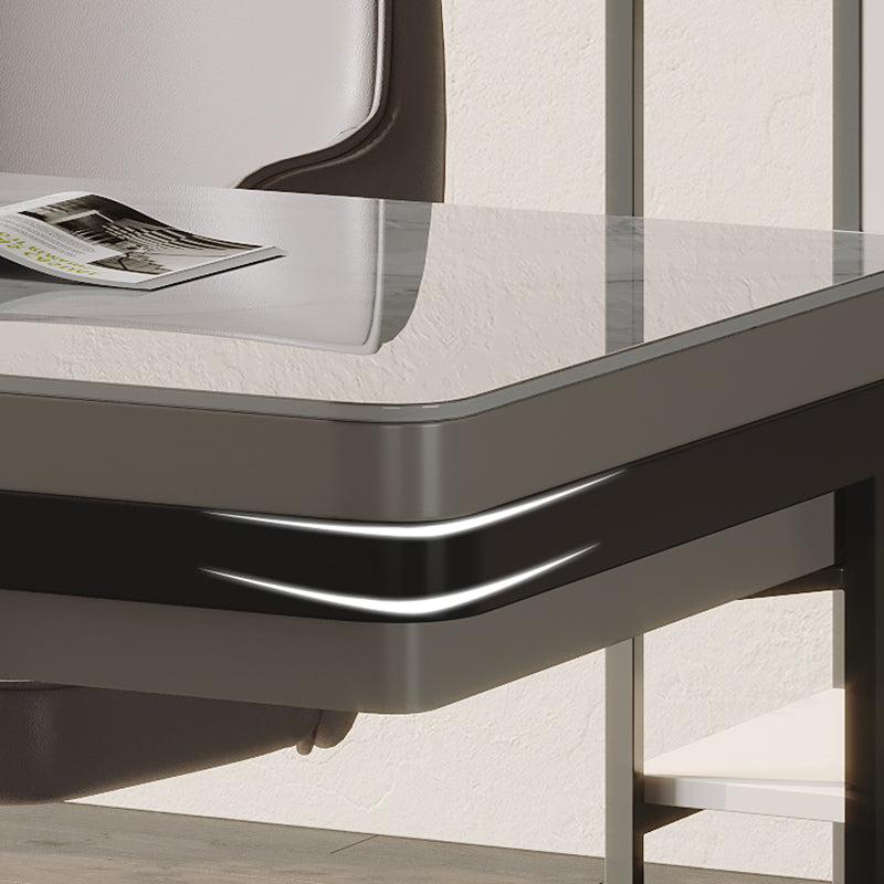 Bureau de bureau d'écriture en étain en métal et bureau en pierre avec 2 tiroirs de rangement