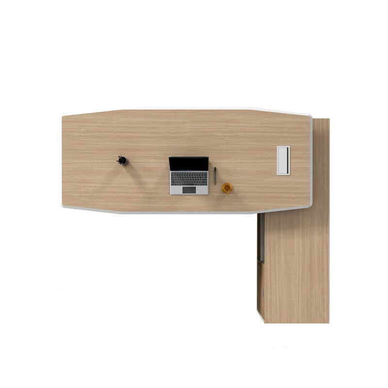 White and Natural Office Desk Modern Artificial Wood Executive Desk Locking Drawer 79"L x 63"W x 30"H Clearhalo 'furn' 'furn_office_desk' 'Furniture' 'Office Desks' 'Office Furniture' 'office_desk' 6130682