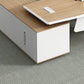 White and Natural Office Desk Modern Artificial Wood Executive Desk Locking Drawer Clearhalo 'furn' 'furn_office_desk' 'Furniture' 'Office Desks' 'Office Furniture' 'office_desk' 6130685