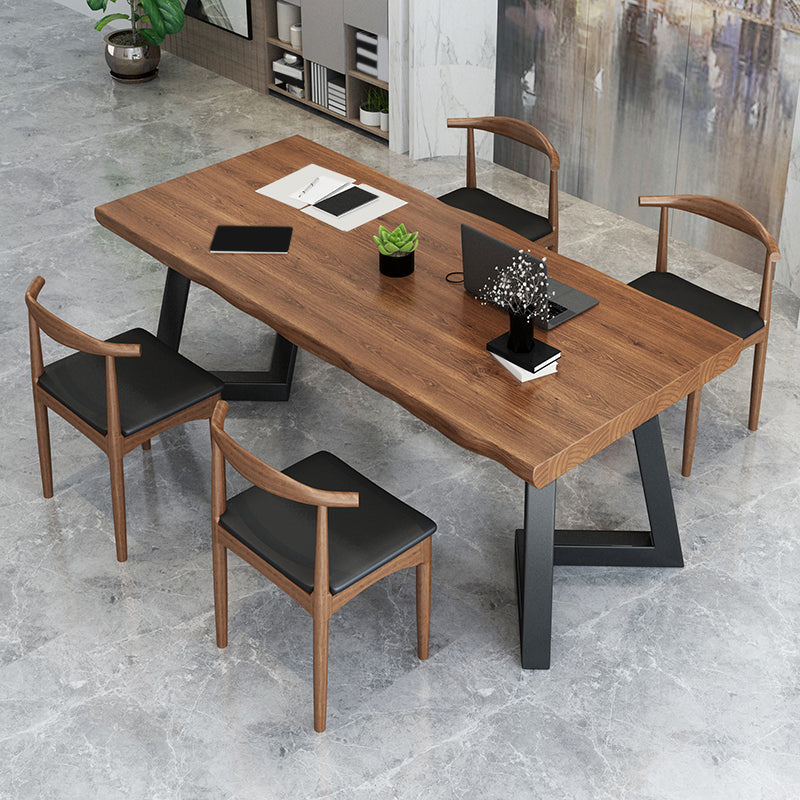 Home Industrial Rectangular Office Desk Solid Wood Writing Desk with Metal Legs 63"L x 27.6"W x 29.5"H Clearhalo 'furn' 'furn_office_desk' 'Furniture' 'Office Desks' 'Office Furniture' 'office_desk' 6130756