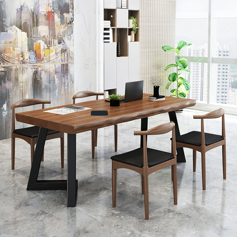 Home Industrial Rectangular Office Desk Solid Wood Writing Desk with Metal Legs Clearhalo 'furn' 'furn_office_desk' 'Furniture' 'Office Desks' 'Office Furniture' 'office_desk' 6130768