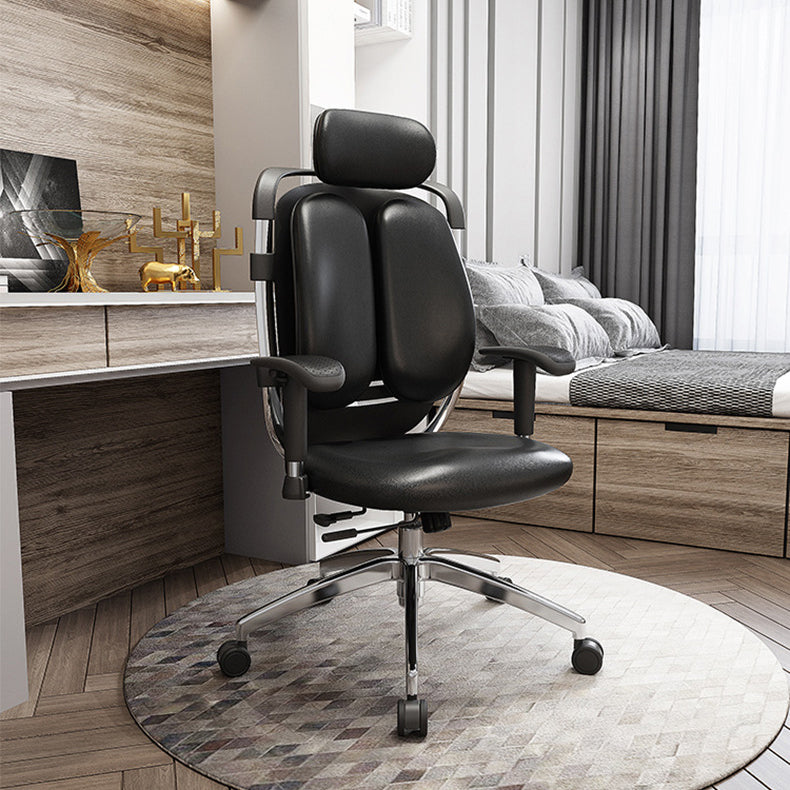 Contemporary Office Chair Leather Computer Chair Ergonomic Task Chair Clearhalo 'furn' 'furn_office_chair' 'Furniture' 'Office Chairs' 'Office Furniture' 'office_chair' 6130851