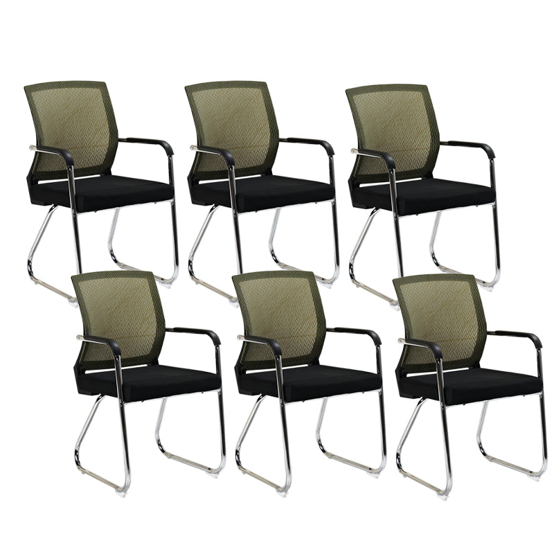 Mid-Back Ergonomic Office Chair Contemporary No Wheels Desk Chair Black Green 6 Piece Set Clearhalo 'furn' 'furn_office_chair' 'Furniture' 'Office Chairs' 'Office Furniture' 'office_chair' 6130914