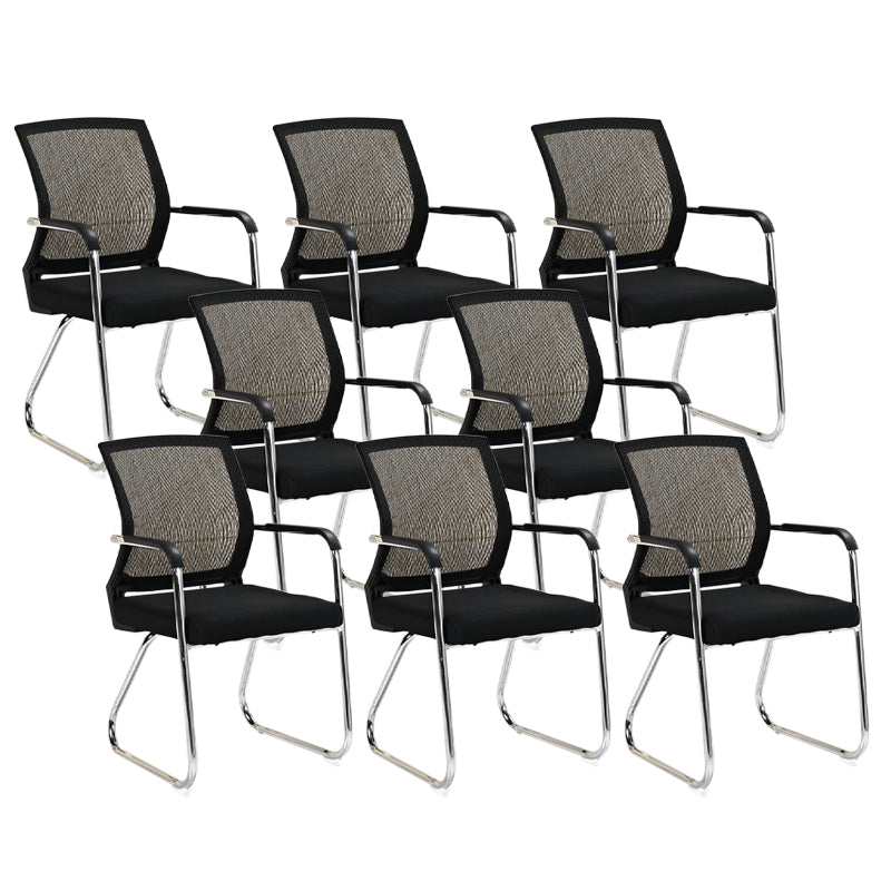 Mid-Back Ergonomic Office Chair Contemporary No Wheels Desk Chair Black 8 Piece Set Clearhalo 'furn' 'furn_office_chair' 'Furniture' 'Office Chairs' 'Office Furniture' 'office_chair' 6130919