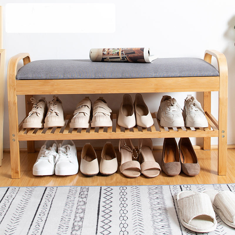 12.99" Wide Modern Entryway Cushioned Bench Bamboo Bench with Arms 35.4"L x 13"W x 19.7"H Storage Not Included Clearhalo 'Benches' 'Chairs & Seating' 'furn' 'furn_benches' 'Furniture' 'Living Room Furniture' 6131156