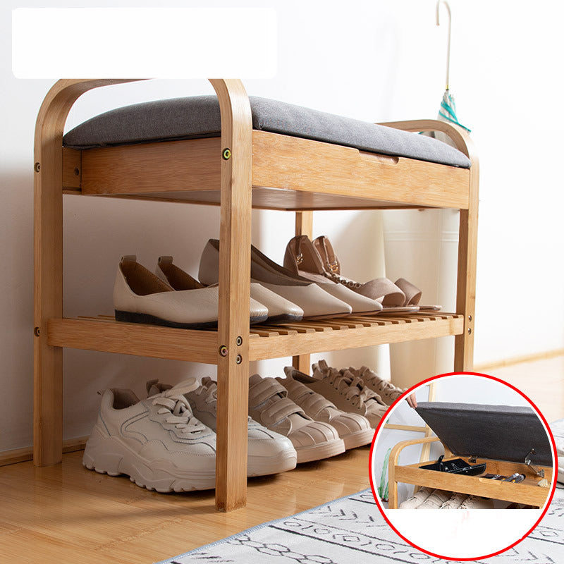 12.99" Wide Modern Entryway Cushioned Bench Bamboo Bench with Arms 23.6"L x 13"W x 19.7"H Storage Included Clearhalo 'Benches' 'Chairs & Seating' 'furn' 'furn_benches' 'Furniture' 'Living Room Furniture' 6131160