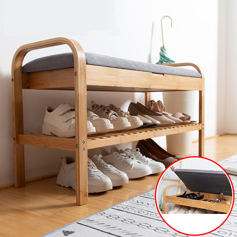 12.99" Wide Modern Entryway Cushioned Bench Bamboo Bench with Arms 35.4"L x 13"W x 19.7"H Storage Included Clearhalo 'Benches' 'Chairs & Seating' 'furn' 'furn_benches' 'Furniture' 'Living Room Furniture' 6131163