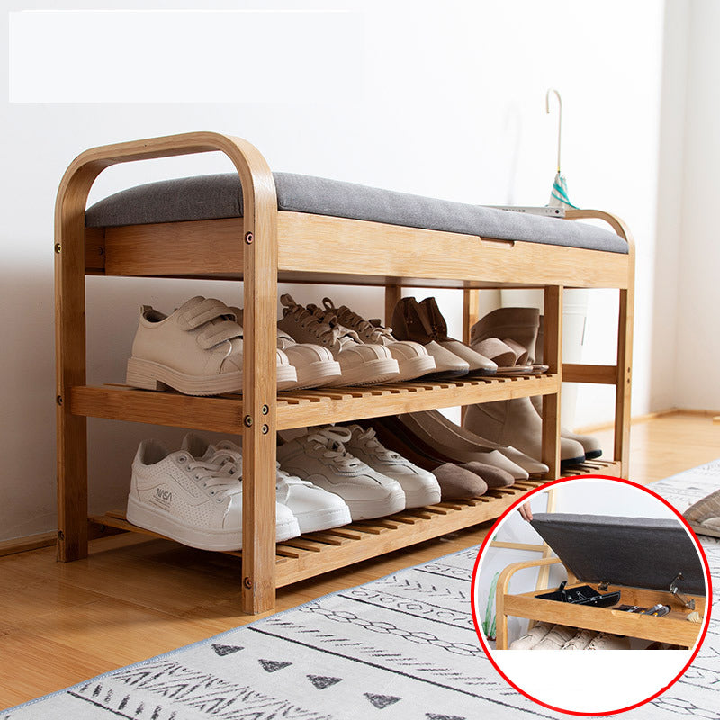 12.99" Wide Modern Entryway Cushioned Bench Bamboo Bench with Arms 39.4"L x 13"W x 19.7"H Storage Included Clearhalo 'Benches' 'Chairs & Seating' 'furn' 'furn_benches' 'Furniture' 'Living Room Furniture' 6131164