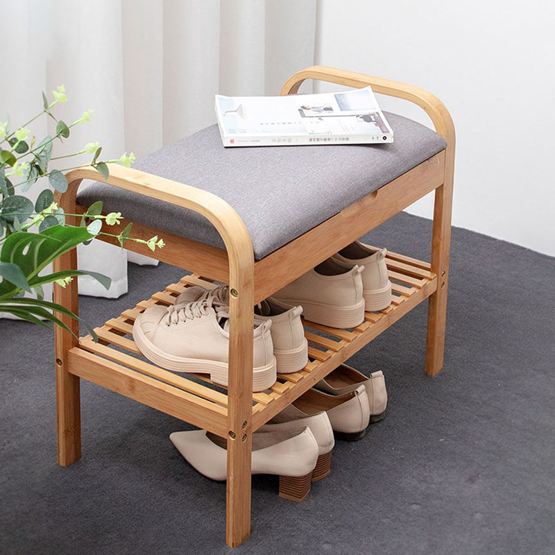 12.99" Wide Modern Entryway Cushioned Bench Bamboo Bench with Arms Clearhalo 'Benches' 'Chairs & Seating' 'furn' 'furn_benches' 'Furniture' 'Living Room Furniture' 6131171