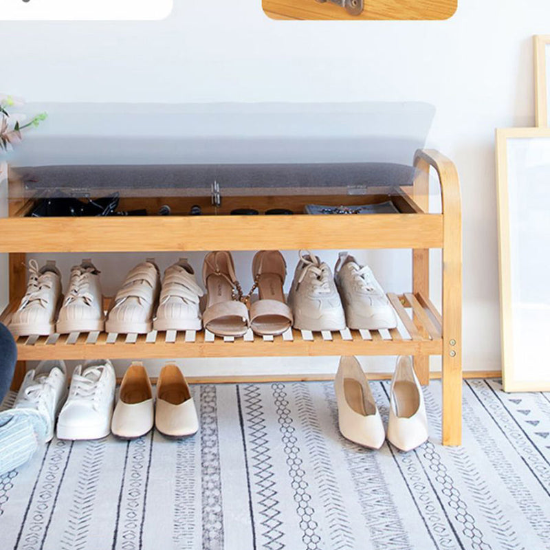 12.99" Wide Modern Entryway Cushioned Bench Bamboo Bench with Arms Clearhalo 'Benches' 'Chairs & Seating' 'furn' 'furn_benches' 'Furniture' 'Living Room Furniture' 6131172