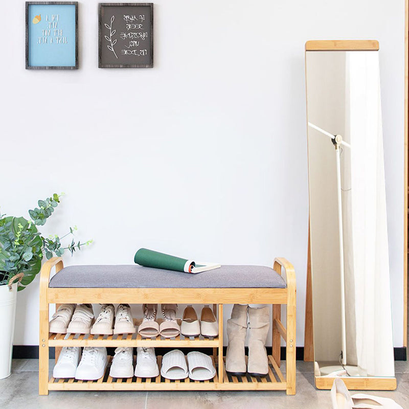 12.99" Wide Modern Entryway Cushioned Bench Bamboo Bench with Arms Clearhalo 'Benches' 'Chairs & Seating' 'furn' 'furn_benches' 'Furniture' 'Living Room Furniture' 6131173