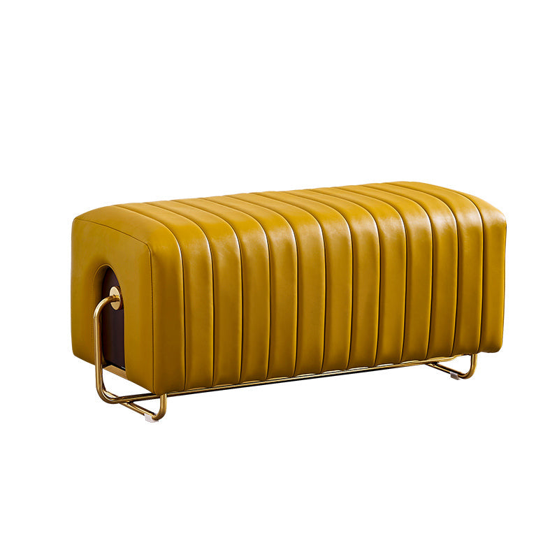 Rectangular Bench, 18"H Bedroom Seating Bench with Metal Crossing Legs Yellow Clearhalo 'Benches' 'Chairs & Seating' 'furn' 'furn_benches' 'Furniture' 'Living Room Furniture' 6131244