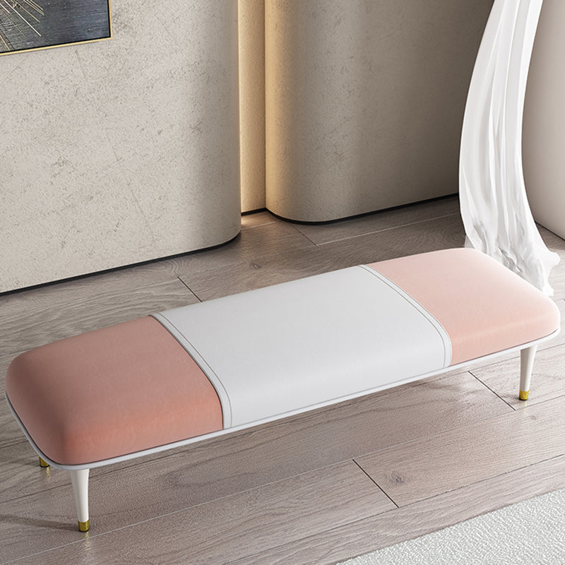 Modern Upholstered Bench, 17"H Bedroom Seating Bench with Solid Wood Legs Pink White Clearhalo 'Benches' 'Chairs & Seating' 'furn' 'furn_benches' 'Furniture' 'Living Room Furniture' 6131259