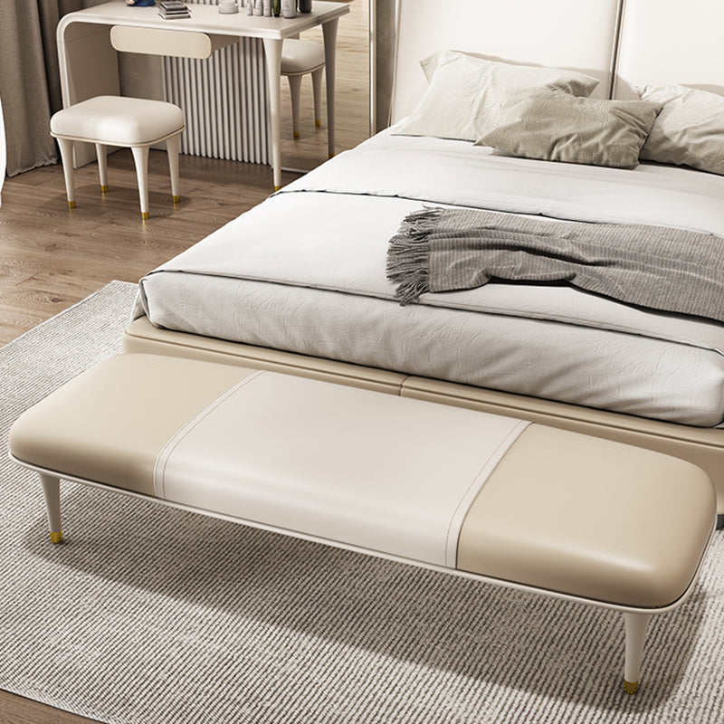 Modern Upholstered Bench, 17"H Bedroom Seating Bench with Solid Wood Legs Light Grey White Clearhalo 'Benches' 'Chairs & Seating' 'furn' 'furn_benches' 'Furniture' 'Living Room Furniture' 6131260