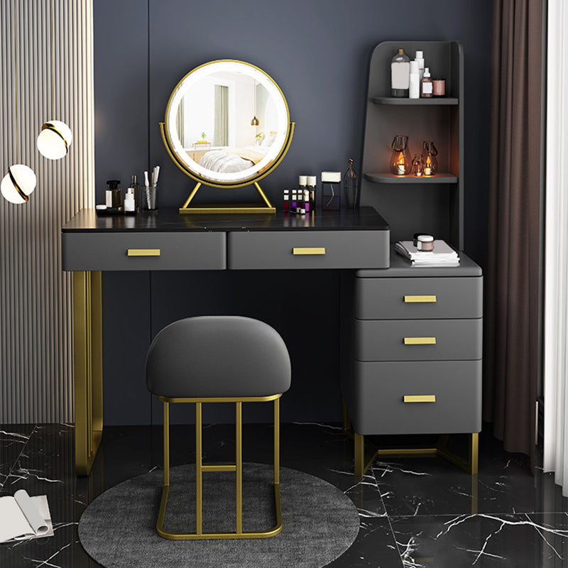 Descrito de maquillaje de tocador de pizarra de 5 cavernas con estantes de almacenamiento - 51.2 "H