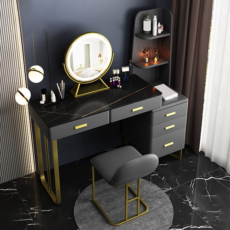 Descrito de maquillaje de tocador de pizarra de 5 cavernas con estantes de almacenamiento - 51.2 "H