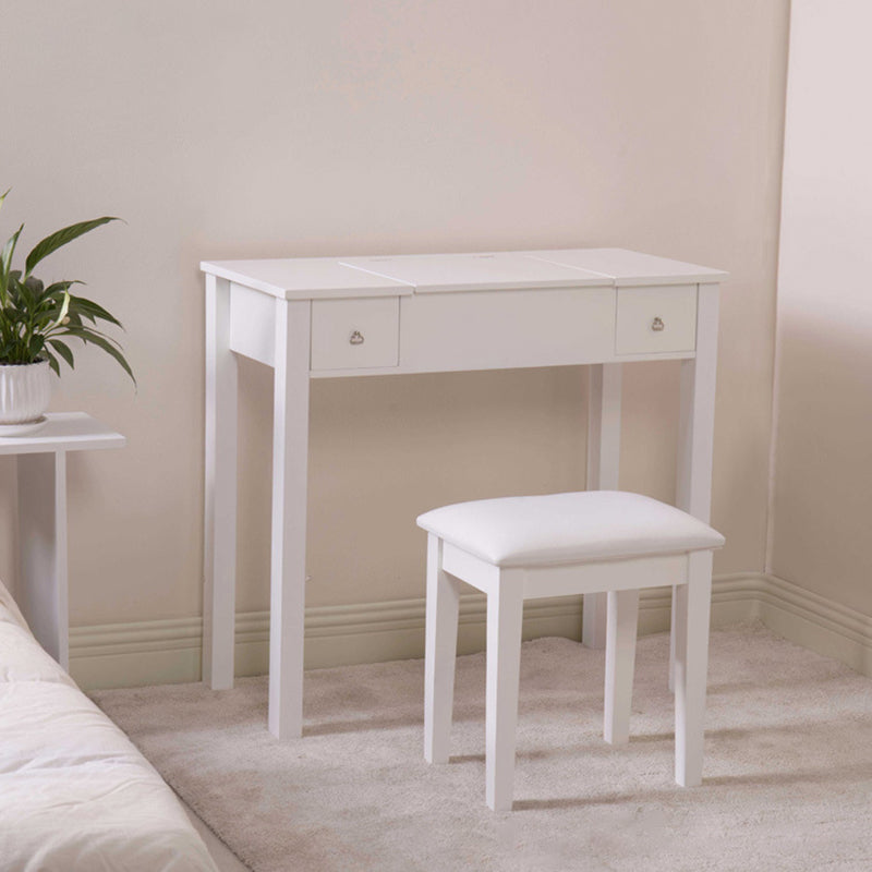 Capovolgimento a specchio singolo vanity scrivania doppia cassettiera dritta piedi in bianco in bianco