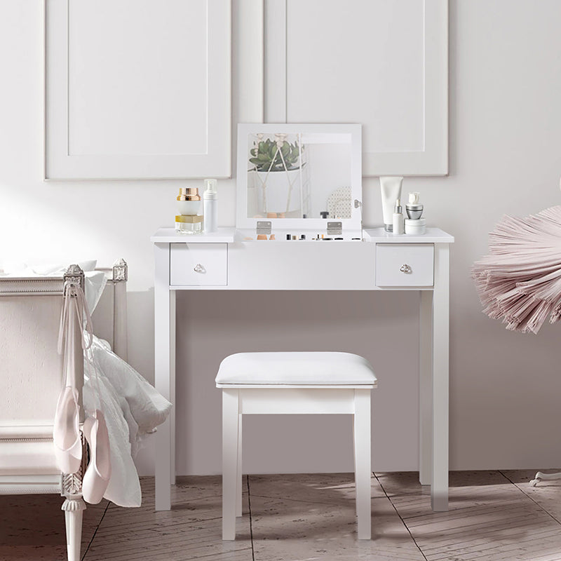 Capovolgimento a specchio singolo vanity scrivania doppia cassettiera dritta piedi in bianco in bianco