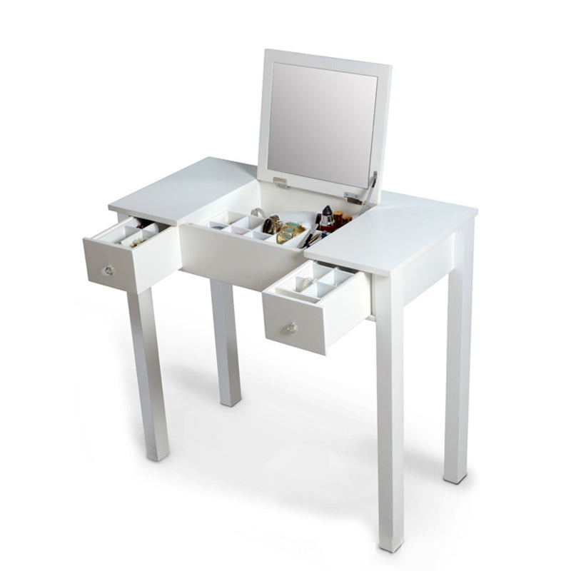 Capovolgimento a specchio singolo vanity scrivania doppia cassettiera dritta piedi in bianco in bianco