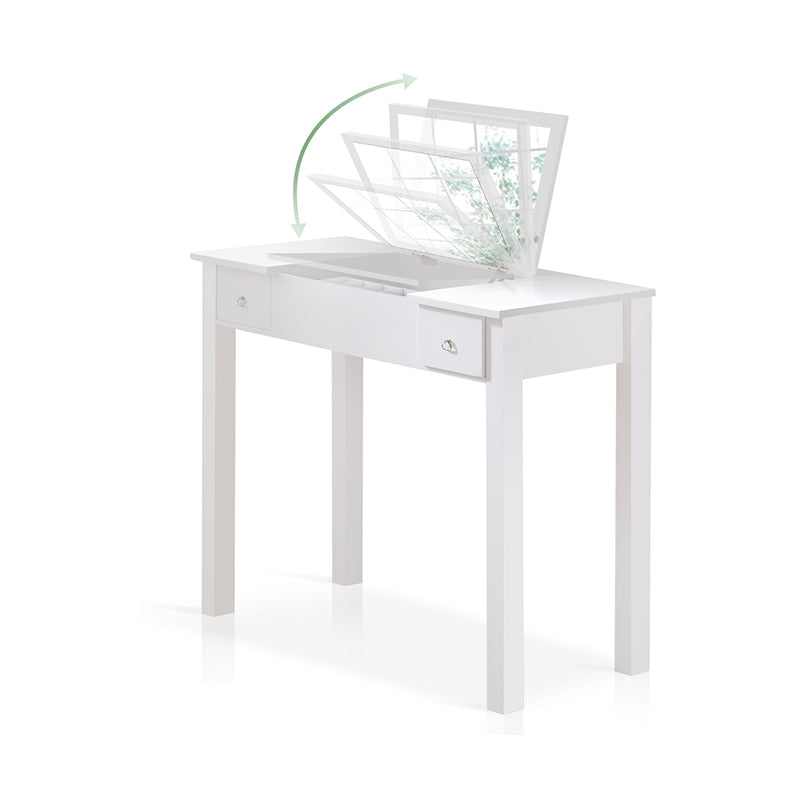 Capovolgimento a specchio singolo vanity scrivania doppia cassettiera dritta piedi in bianco in bianco