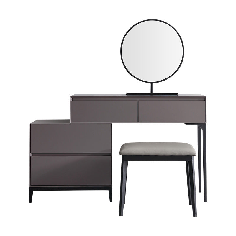 Moderne grijze ijdelheid gespiegelde houtmake -upkruidtafel ontlasting set