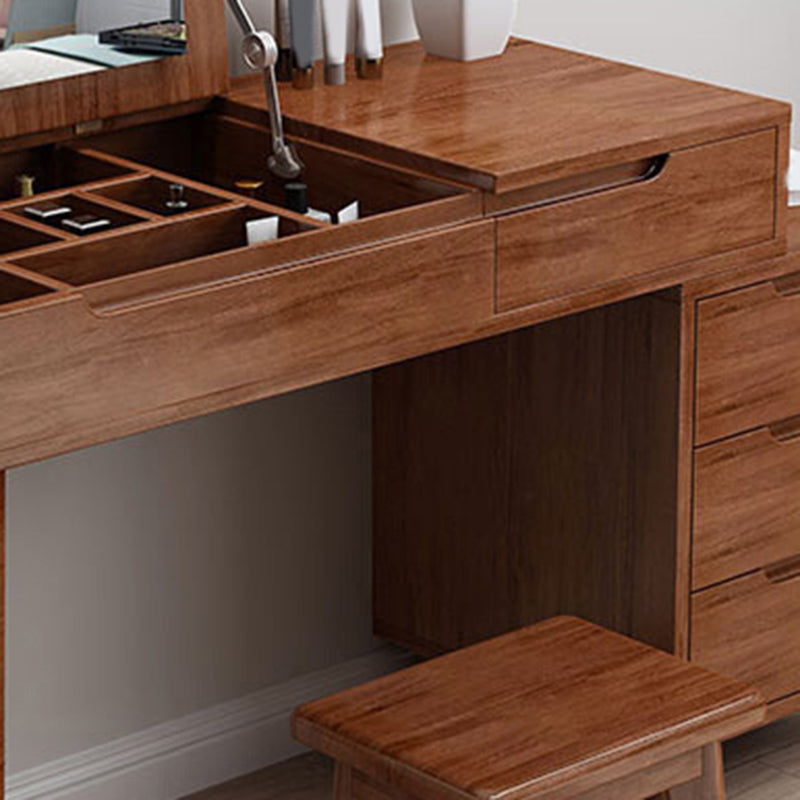 Scandinavian Wood Vanity Set 4-Drawer Flip-Top Makeup Dressing Table