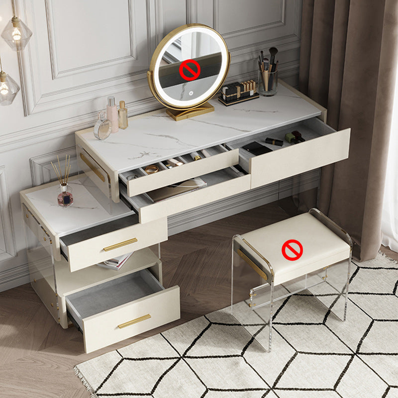 Modernism Acrylic Dressing Table Stone/Glass Top Makeup Vanity