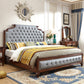 Cama de panel marrón tradicional 57.08 "Cama de roble de alto con cabecera tapizada