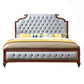 Cama de panel marrón tradicional 57.08 "Cama de roble de alto con cabecera tapizada