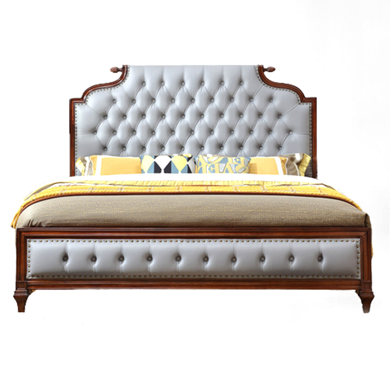 Cama de panel marrón tradicional 57.08 "Cama de roble de alto con cabecera tapizada