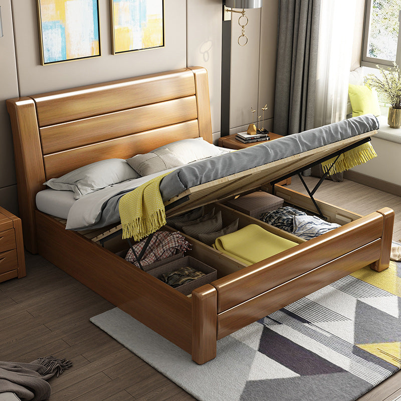 84,65-inch breed traditioneel bedframe dennenhoutbed met hoofdeinde