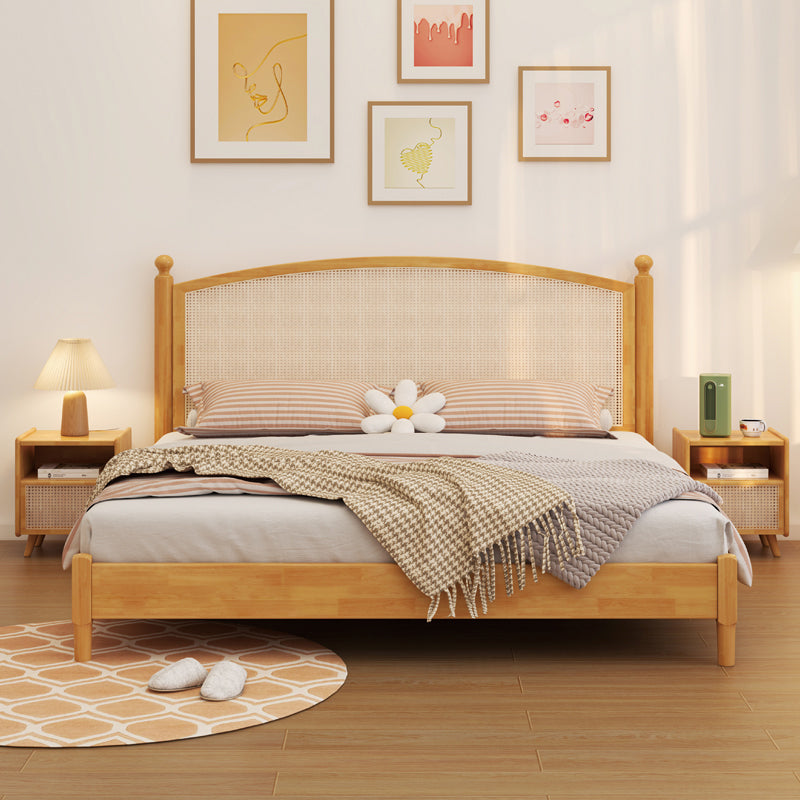 Tropical Brown Panel Bed 46.06" High Rubberwood Bed with Headboard