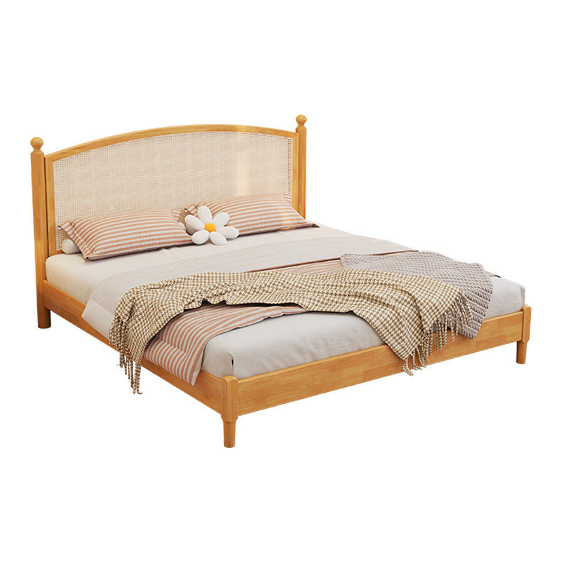 Tropical Brown Panel Bed 46.06" High Rubberwood Bed with Headboard