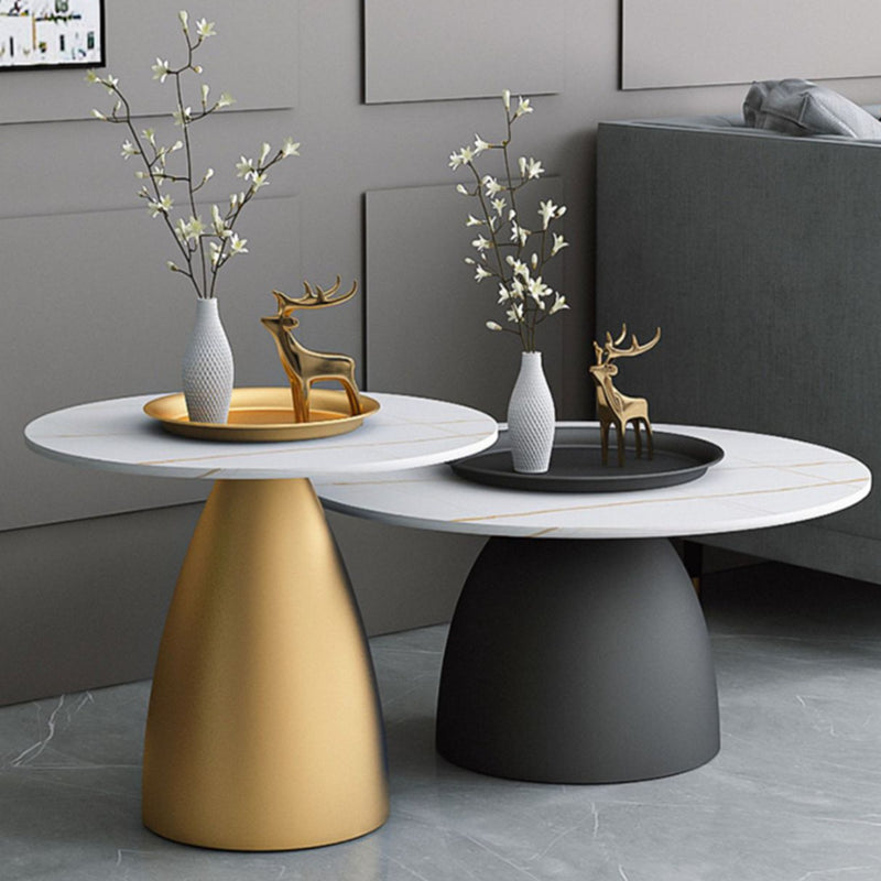 Mid-Century Modern Metal Pedestal Round Tray Top Single Coffee Table