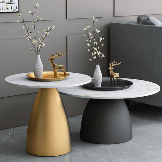 Mid-Century Modern Metal Pedestal Round Tray Top Single Coffee Table