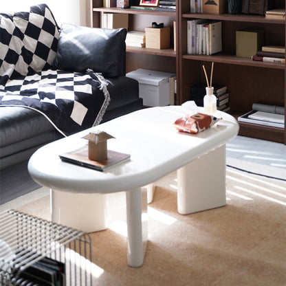 Contemporary Oval Wooden Coffee Table with 4 Legs and Wooden Top White Clearhalo 'Coffee & Accent Tables' 'Coffee Tables' 'coffee_tables' 'furn' 'furn_coffee_tables' 'Furniture' 'Living Room Furniture' 6132095