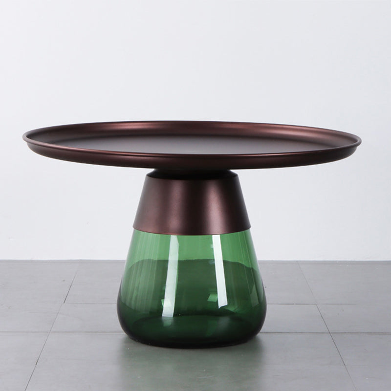 Mid-Century Modern Coffee Table Metal Tray Top Round Single Coffee Table 27.5"L x 27.5"W x 16.5"H Green Copper Clearhalo 'Coffee & Accent Tables' 'Coffee Tables' 'coffee_tables' 'furn' 'furn_coffee_tables' 'Furniture' 'Living Room Furniture' 6132157