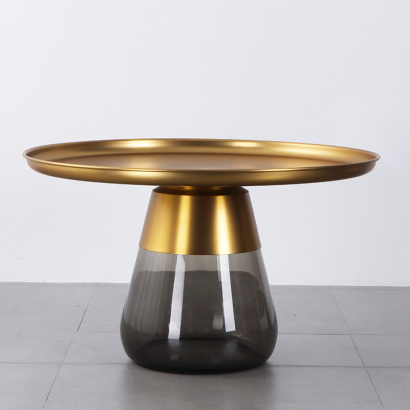 Mid-Century Modern Coffee Table Metal Tray Top Round Single Coffee Table 27.5"L x 27.5"W x 16.5"H Gray Gold Clearhalo 'Coffee & Accent Tables' 'Coffee Tables' 'coffee_tables' 'furn' 'furn_coffee_tables' 'Furniture' 'Living Room Furniture' 6132159