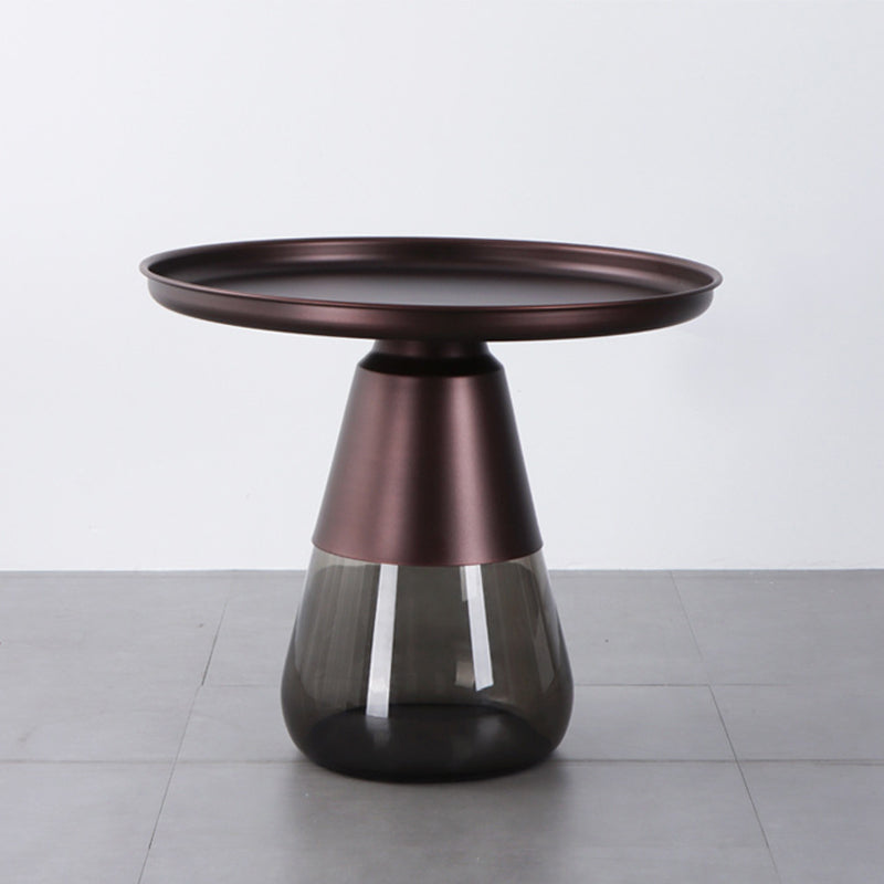 Mid-Century Modern Coffee Table Metal Tray Top Round Single Coffee Table 23.6"L x 23.6"W x 20.5"H Gray Copper Clearhalo 'Coffee & Accent Tables' 'Coffee Tables' 'coffee_tables' 'furn' 'furn_coffee_tables' 'Furniture' 'Living Room Furniture' 6132161