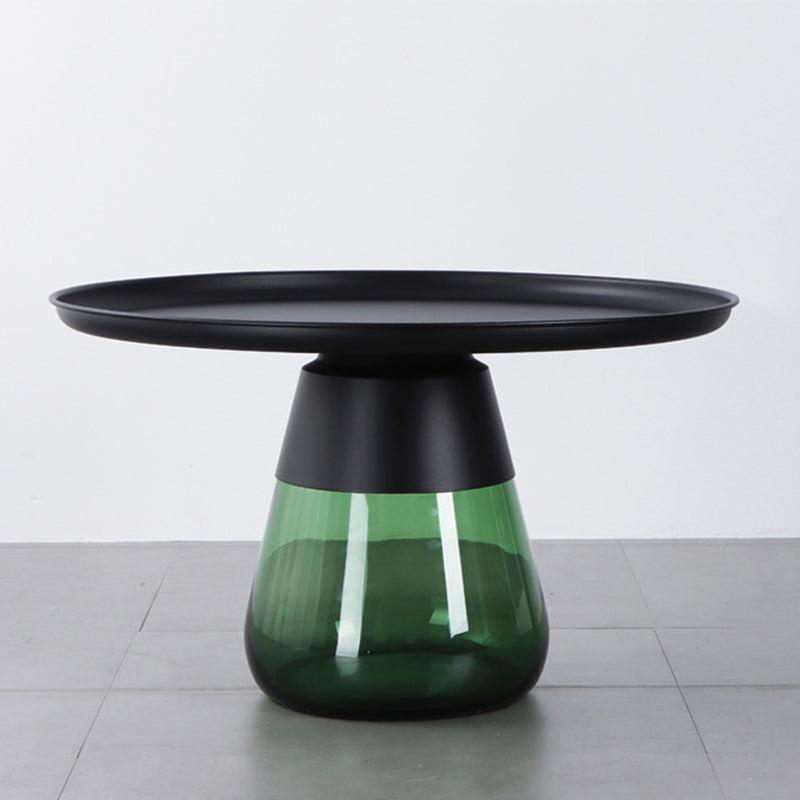 Mid-Century Modern Coffee Table Metal Tray Top Round Single Coffee Table 27.5"L x 27.5"W x 16.5"H Green Black Clearhalo 'Coffee & Accent Tables' 'Coffee Tables' 'coffee_tables' 'furn' 'furn_coffee_tables' 'Furniture' 'Living Room Furniture' 6132163