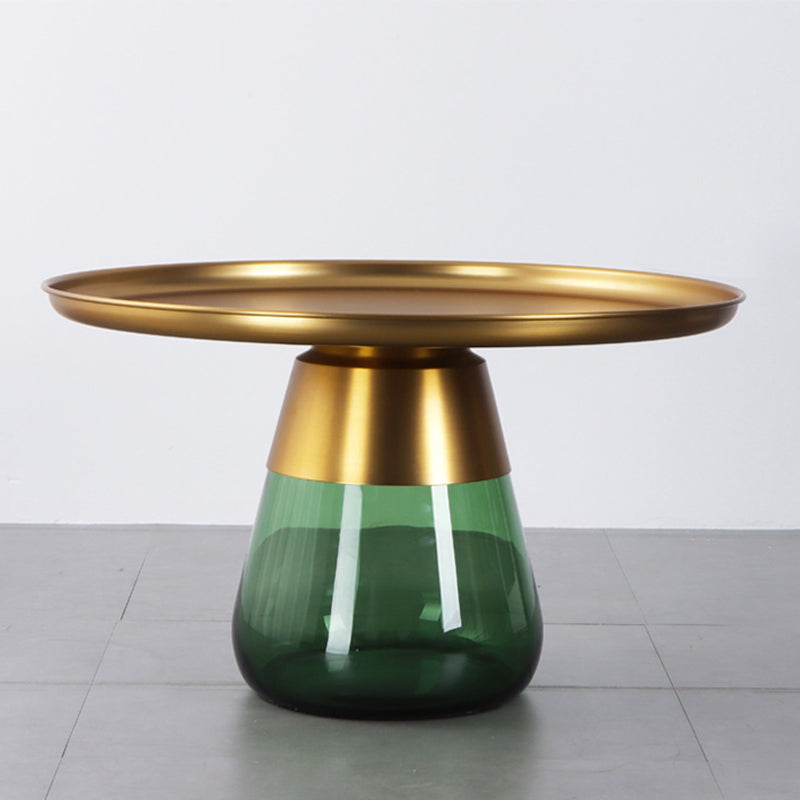 Mid-Century Modern Coffee Table Metal Tray Top Round Single Coffee Table 27.5"L x 27.5"W x 16.5"H Green Gold Clearhalo 'Coffee & Accent Tables' 'Coffee Tables' 'coffee_tables' 'furn' 'furn_coffee_tables' 'Furniture' 'Living Room Furniture' 6132165