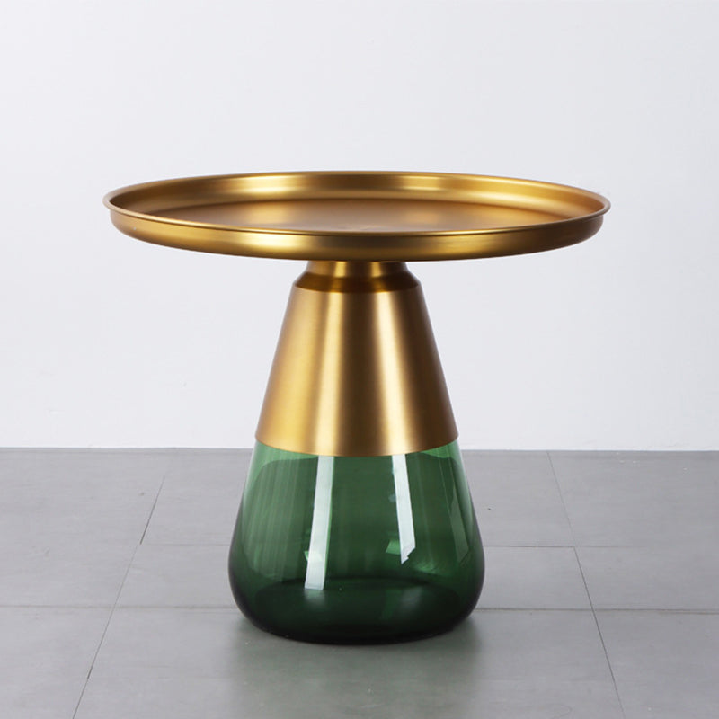 Mid-Century Modern Coffee Table Metal Tray Top Round Single Coffee Table 23.6"L x 23.6"W x 20.5"H Green Gold Clearhalo 'Coffee & Accent Tables' 'Coffee Tables' 'coffee_tables' 'furn' 'furn_coffee_tables' 'Furniture' 'Living Room Furniture' 6132166