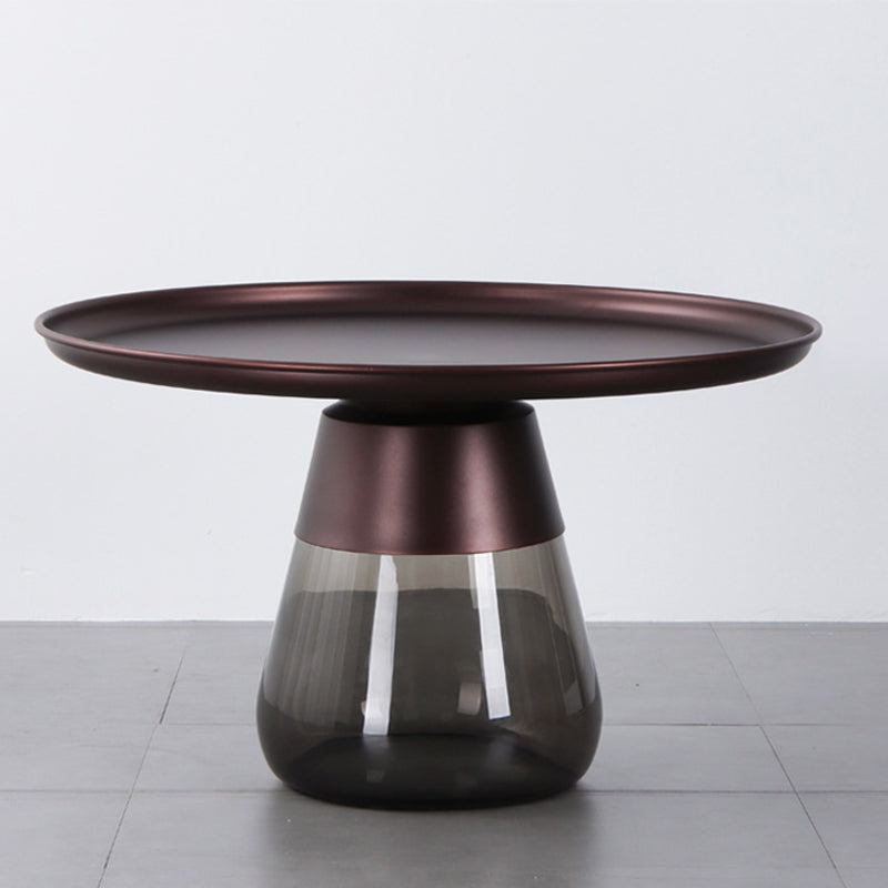 Mid-Century Modern Coffee Table Metal Tray Top Round Single Coffee Table 27.5"L x 27.5"W x 16.5"H Gray Copper Clearhalo 'Coffee & Accent Tables' 'Coffee Tables' 'coffee_tables' 'furn' 'furn_coffee_tables' 'Furniture' 'Living Room Furniture' 6132168
