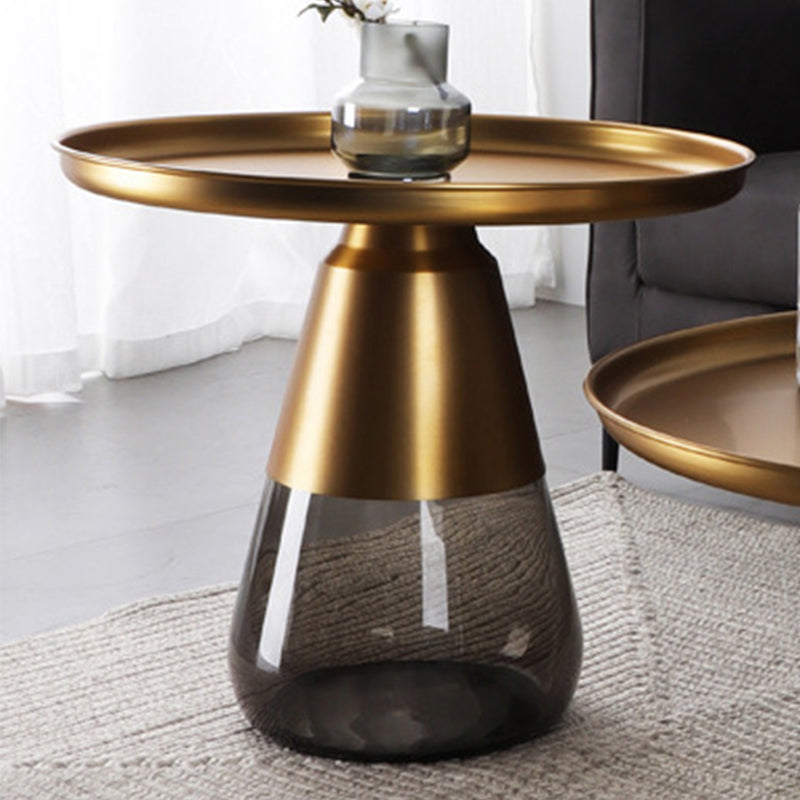 Mid-Century Modern Coffee Table Metal Tray Top Round Single Coffee Table 23.6"L x 23.6"W x 20.5"H Gray Gold Clearhalo 'Coffee & Accent Tables' 'Coffee Tables' 'coffee_tables' 'furn' 'furn_coffee_tables' 'Furniture' 'Living Room Furniture' 6132170
