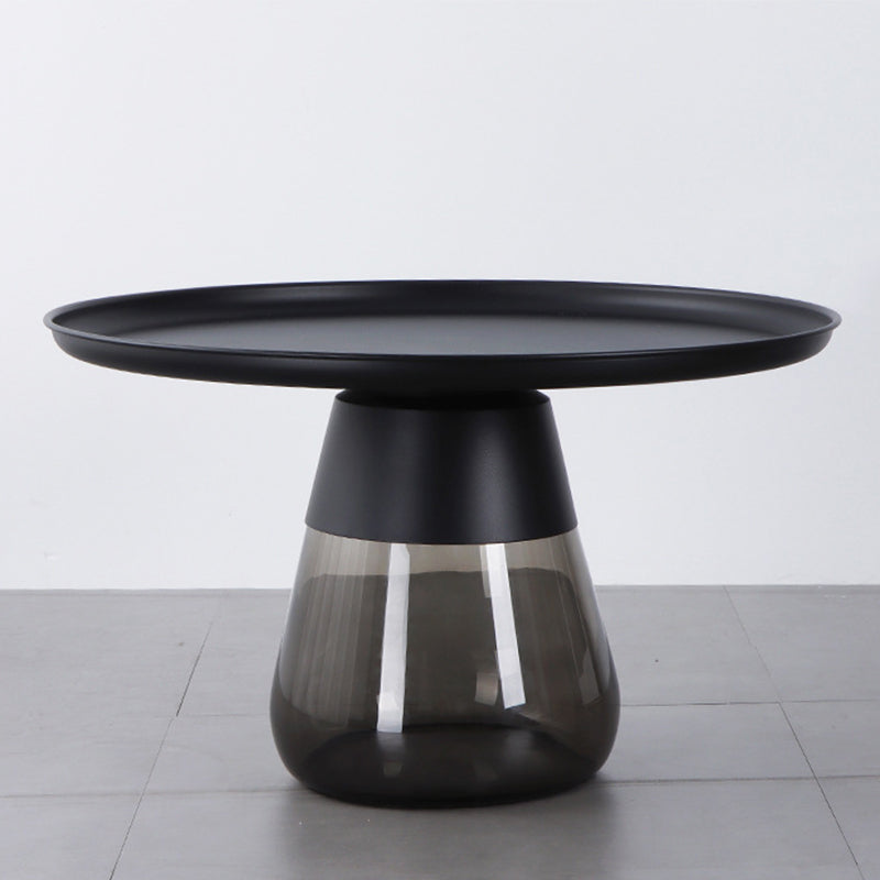 Mid-Century Modern Coffee Table Metal Tray Top Round Single Coffee Table 27.5"L x 27.5"W x 16.5"H Gray Black Clearhalo 'Coffee & Accent Tables' 'Coffee Tables' 'coffee_tables' 'furn' 'furn_coffee_tables' 'Furniture' 'Living Room Furniture' 6132174