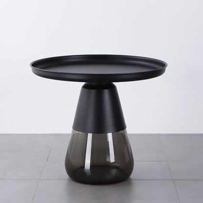 Mid-Century Modern Coffee Table Metal Tray Top Round Single Coffee Table 23.6"L x 23.6"W x 20.5"H Gray Black Clearhalo 'Coffee & Accent Tables' 'Coffee Tables' 'coffee_tables' 'furn' 'furn_coffee_tables' 'Furniture' 'Living Room Furniture' 6132175
