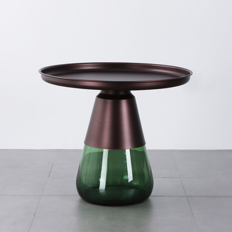 Mid-Century Modern Coffee Table Metal Tray Top Round Single Coffee Table 23.6"L x 23.6"W x 20.5"H Green Copper Clearhalo 'Coffee & Accent Tables' 'Coffee Tables' 'coffee_tables' 'furn' 'furn_coffee_tables' 'Furniture' 'Living Room Furniture' 6132176