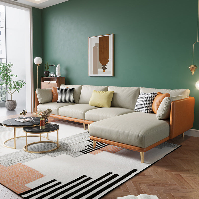 34.25 " H Faux Leather Square Arm Sofa & Chaise for Living Room Clearhalo 'furn' 'furn_sectionals' 'Furniture' 'Living Room Furniture' 'Sectionals' 6132183